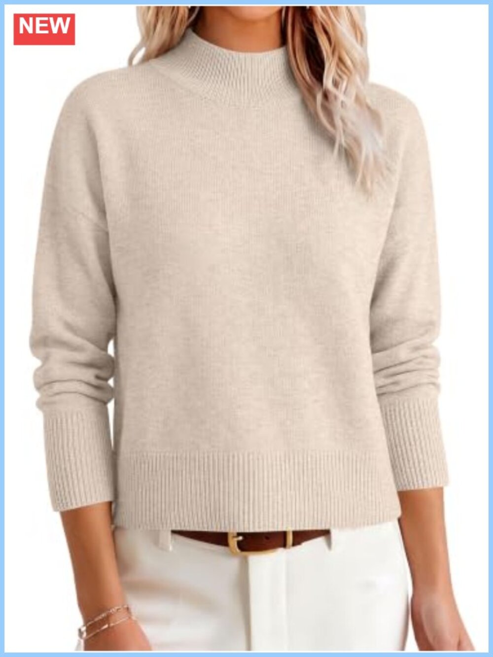 Womens Long Sleeve Mock Neck Cropped Ribbed Knit Pullover Sweater